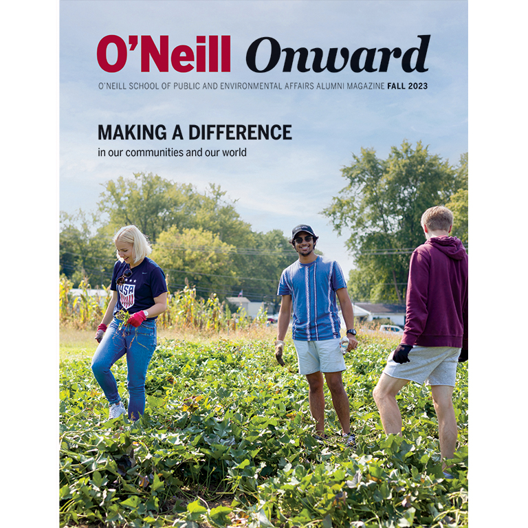 O'Neill Onward magazine cover with students in a field. 