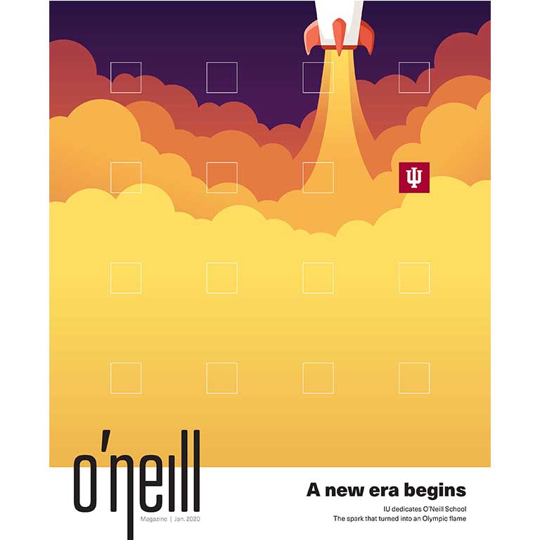 A cartoon rocket takes off.